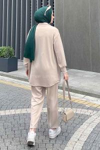 Modalamelif Emma Fitilli Gömlek Takım Taş rengi