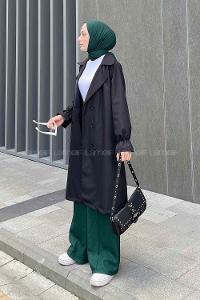 Lamelif  Guevara Kol Büzgülü Trençkot Siyah