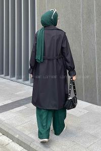 Lamelif  Guevara Kol Büzgülü Trençkot Siyah