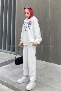 White Hood Neck Long Arm Cotton Fabric Comfortable Suit
