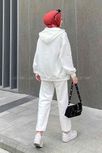 White Hood Neck Long Arm Cotton Fabric Comfortable Suit