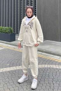 Cream Hood Neck Long Arm Cotton Fabric Comfortable Suit