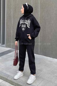 Black Hood Neck Long Arm Cotton Fabric Comfortable Suit