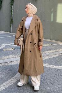 Lamelif Alessi Önü Düğmeli Trençkot Soft Kahve