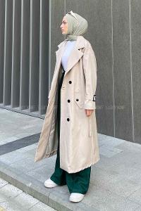 Lamelif Alessi Önü Düğmeli Trençkot Taş Rengi