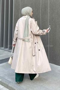 Lamelif Alessi Önü Düğmeli Trençkot Taş Rengi