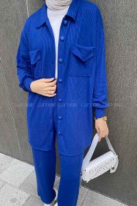 Modalamelif Emma Fitilli Gömlek Takım Saks mavisi