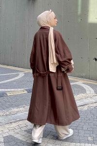 Lamelif Önü Düğmeli Mevsimlik Trençkot Kahverengi