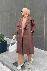 Lamelif Rüzgarlık Detaylı Omuz Apoletli Trençkot Kahverengi