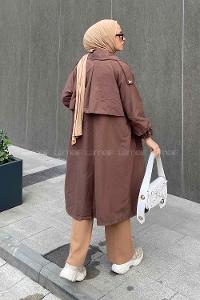 Lamelif Rüzgarlık Detaylı Omuz Apoletli Trençkot Kahverengi