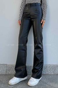 Modalamelif Marino Yüksek Bel Flare Paça Suni Deri Pantolon Siyah