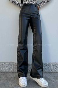 Modalamelif Marino Yüksek Bel Flare Paça Suni Deri Pantolon Siyah