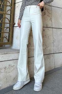 Modalamelif Marino Yüksek Bel Flare Paça Suni Deri Pantolon Taş