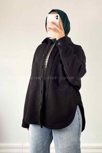 Black Shirt Collar Long Arm Stamp Fabric Unprinted Shirt