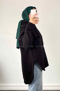 Black Shirt Collar Long Arm Stamp Fabric Unprinted Shirt