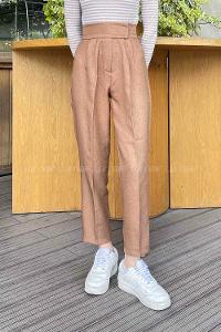 Camel Linen Cotton Fabric High Waist Carrot Pant Pants