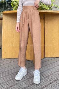 Camel Linen Cotton Fabric High Waist Carrot Pant Pants