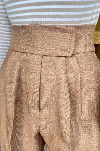 Camel Linen Cotton Fabric High Waist Carrot Pant Pants