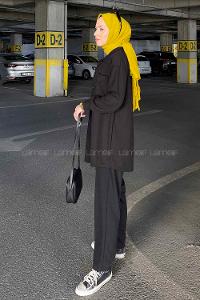 Black Shirt Collar Long Arm Without Accessories Cotton Fabric Regular Trousers Comfortable Suit