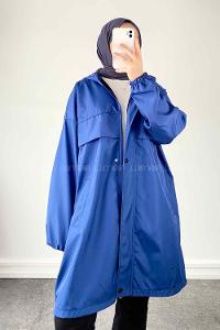 Indigo Hood Neck Long Arm Raincoat