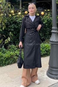 Lamelif Dina Önü Düğmeli Trençkot Siyah