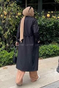 Lamelif Dina Önü Düğmeli Trençkot Siyah