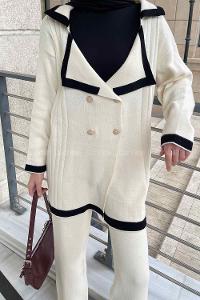 Ecru Lower Crew Neck Knitwear Suit