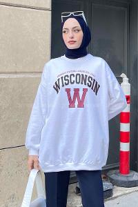 White Crew Neck Long Arm Printed Sweatshirt