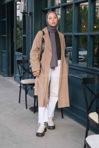 Lamelif Cuerpo Çizgi Detaylı Trençkot Soft Kahve