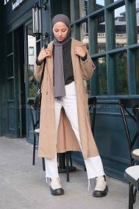 Lamelif Cuerpo Çizgi Detaylı Trençkot Soft Kahve