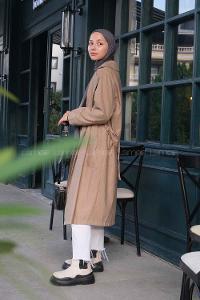 Lamelif Cuerpo Çizgi Detaylı Trençkot Soft Kahve