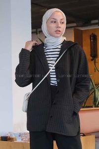 Black Hood Neck Long Arm Poplin Fabric Jacket
