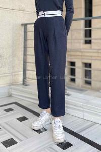 Navy Blue Wool High Waist Linen Pants
