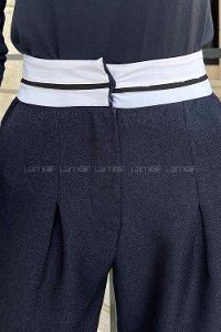 Navy Blue Wool High Waist Linen Pants