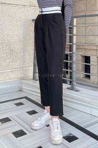 Black Wool High Waist Linen Pants