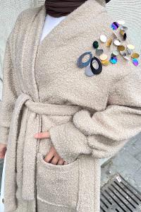 Stone Scarf Neck Balloon Sleeve Arm Stamp Fabric Coat