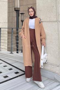 Mink Scarf Neck Balloon Sleeve Arm Stamp Fabric Coat