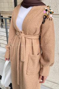 Mink Scarf Neck Balloon Sleeve Arm Stamp Fabric Coat