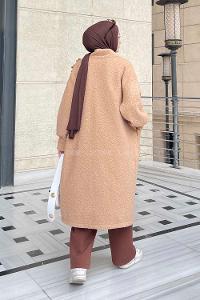 Mink Scarf Neck Balloon Sleeve Arm Stamp Fabric Coat