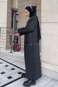 Lamelif Uzun Triko Hırka Antrasit