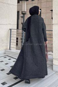 Lamelif Uzun Triko Hırka Antrasit