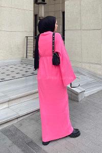 Candy Pink Normal Neck Wool Acrylic Unprinted Dresess