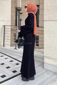 Black Normal Neck Wool Acrylic Unprinted Dresess