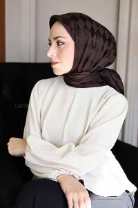 Lamelif Dama Desen Jakar Eşarp Acı Kahve