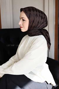 Lamelif Dama Desen Jakar Eşarp Acı Kahve