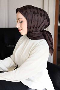 Lamelif Dama Desen Jakar Eşarp Acı Kahve