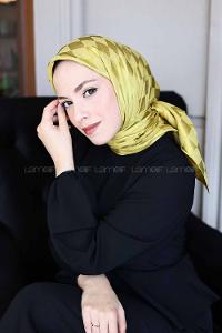 Lamelif Dama Desen Jakar Eşarp Yağ Yeşili