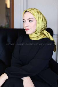 Lamelif Dama Desen Jakar Eşarp Yağ Yeşili
