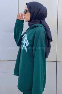Emerald Green Hood Neck Long Arm Printed Sweatshirt