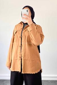 Lamelif Wish Taş Detaylı Gabardin Ceket Koyu Camel